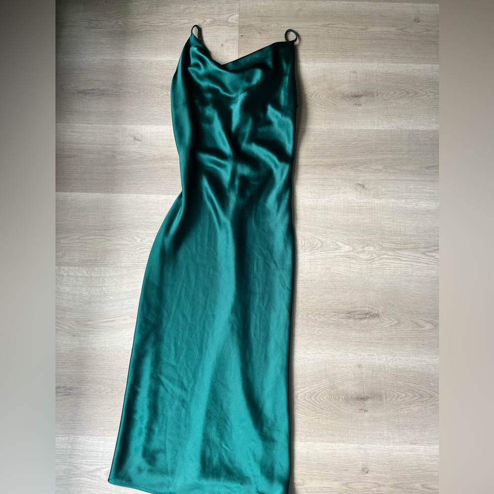 Green Sleeveless Cowl Neck Slip Dress